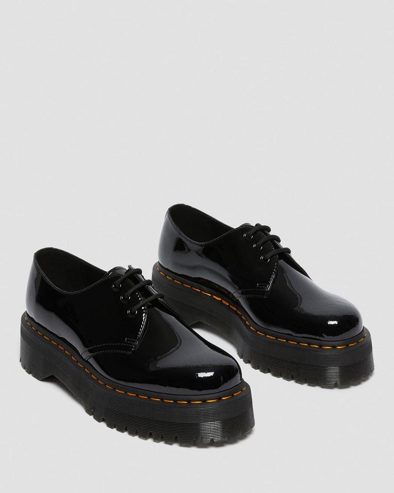 Black Women's Dr Martens 1461 Patent Leather Platform Oxfords Shoes | CA 364DFM